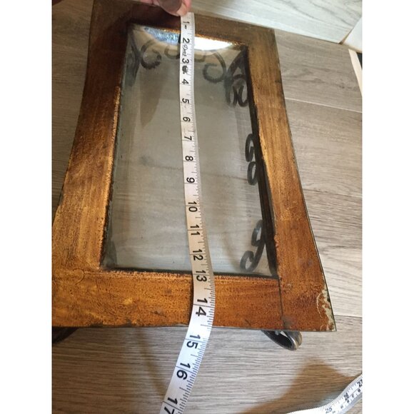Rustic Metal & Glass Rectangular Centerpiece With Scrollwork Design Gold Finish - Picture 4 of 5
